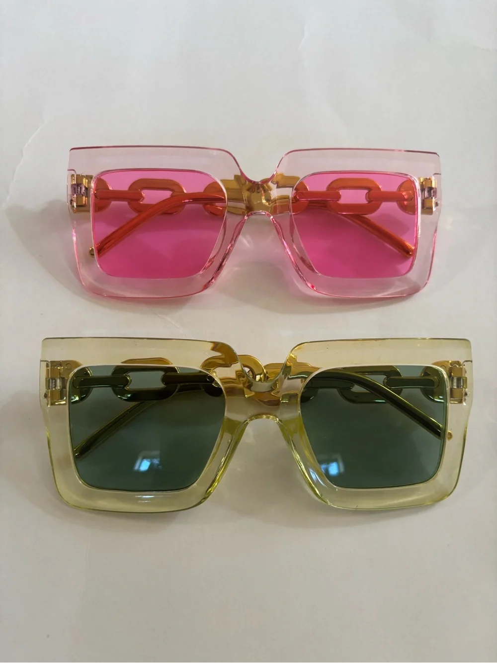 Pink and Yellow Chain-Link Square Sunglasses - Women Accessories Sunglasses